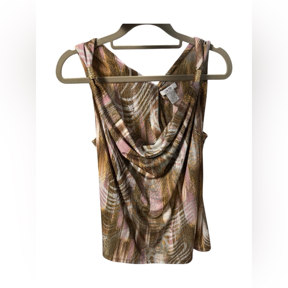 Cache Brown Pink Cream Cowl Neck Tank Top | size Medium | Vintage Y2K